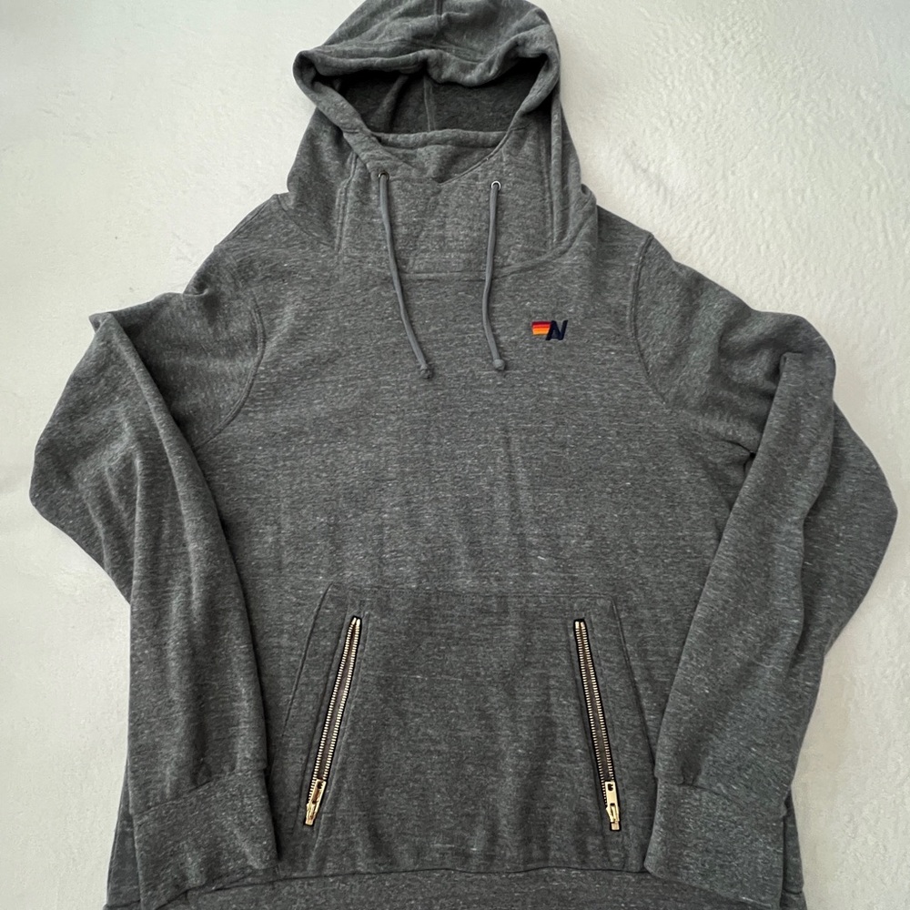 Aviator Nation Gray Hooded Sweatshirt with Small Multicolor Logo